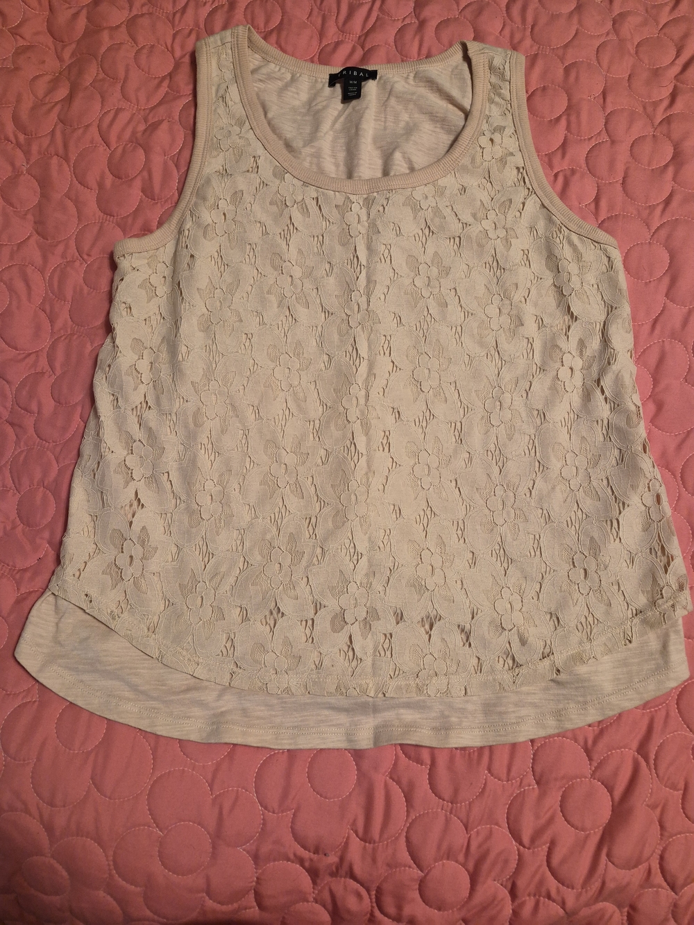 Tribal Cream Lace Floral Tank Top